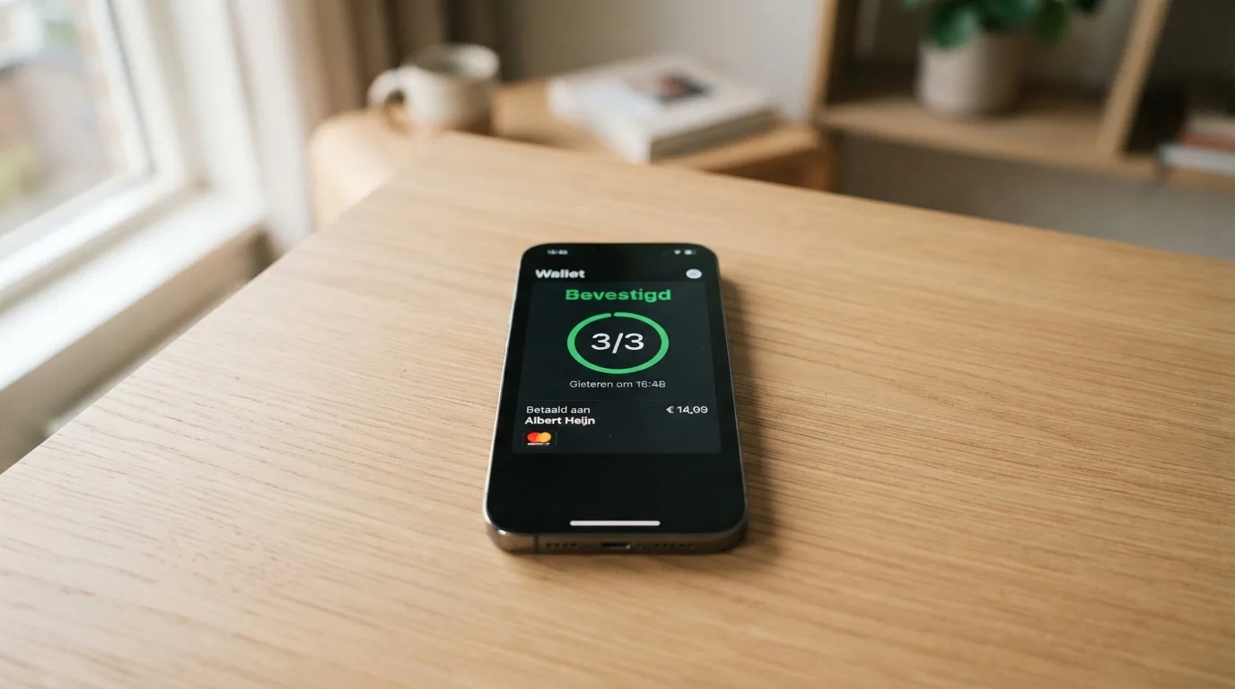 Een wallet-app die een bitcoin-transactie met bevestigingen toont
