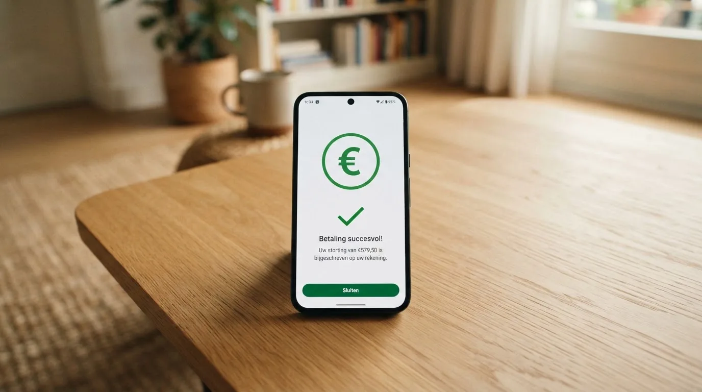 Smartphone met een iDEAL-betaalscherm tijdens een casino-storting