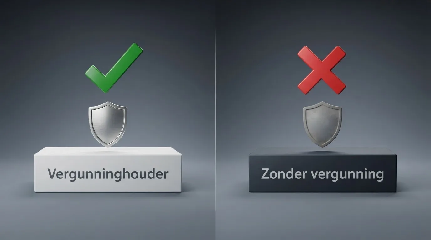 Het logo van de Kansspelautoriteit naast een rood kruis bij 'Buitenlands casino zonder vergunning' en een groen vinkje bij 'Ksa-vergunninghouder'