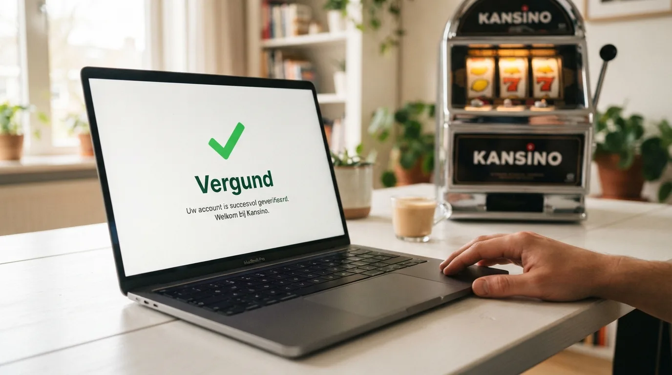 Het logo van de Kansspelautoriteit naast een Nederlands paspoort en een slotmachine met een vergunning-stempel