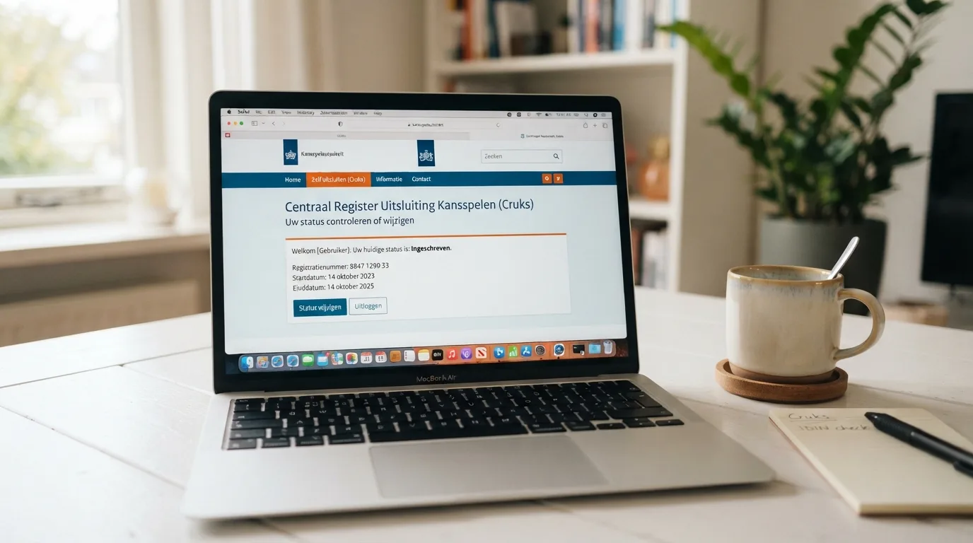 Scherm met de website van de Kansspelautoriteit en het Cruks-uitsluitingsregister