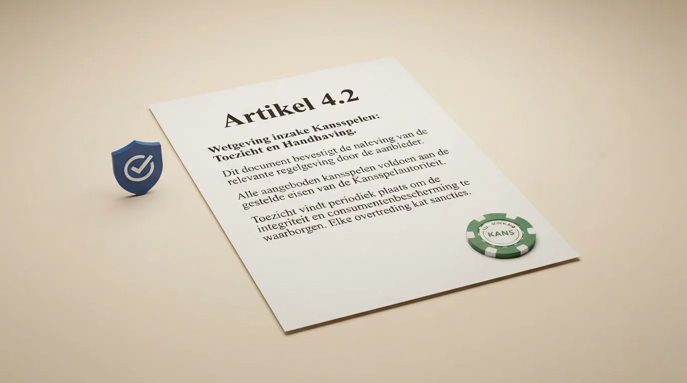 Het Kansspelautoriteit-logo naast een fragment van de Wet Koa-tekst met artikel 4.2 over het kredietverbod, op een Nederlands wetsartikel-sjabloon