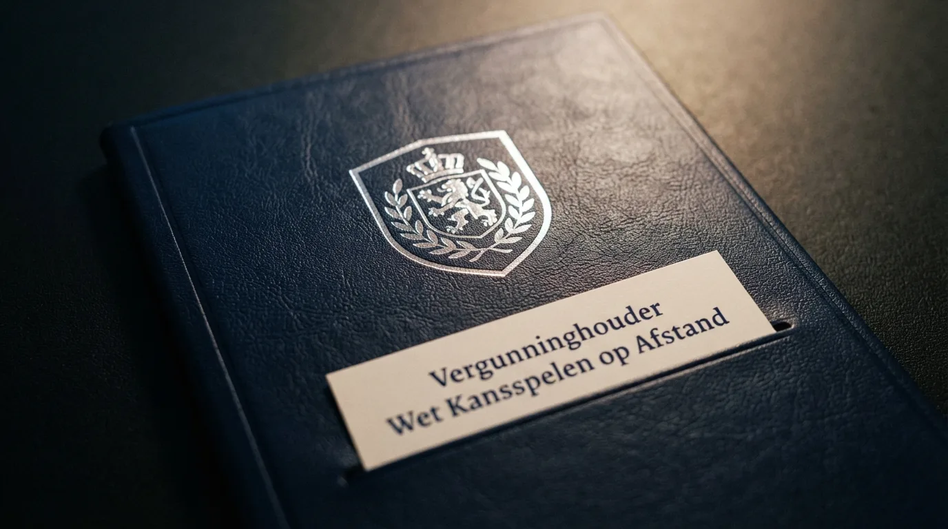 Het officiële Kansspelautoriteit-logo op een donkere achtergrond, met daaronder in klein corps de tekst 'Vergunninghouder Wet Kansspelen op Afstand'