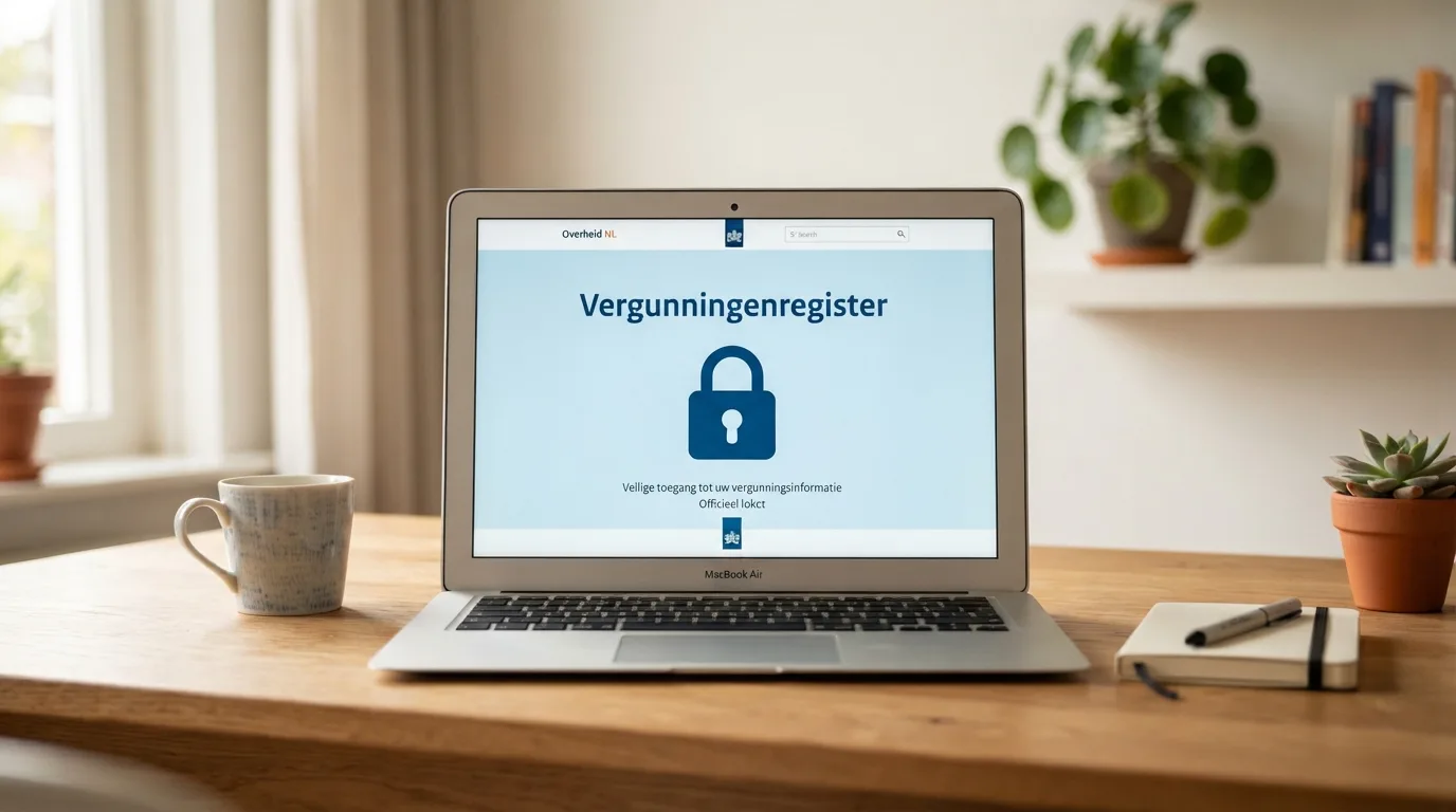 Vergunningenregister op een beeldscherm met een slot-symbool
