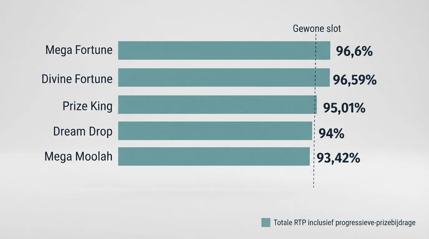 Een staafdiagram dat de totale RTP van de besproken jackpot slots vergelijkt met het RTP-niveau van een gewone slot
