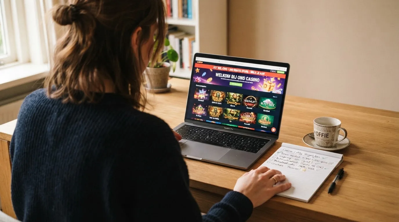 Een vergelijkingstabel met tien rijen voor Nederlandse online casino's en kolommen voor bonus en minimumstorting