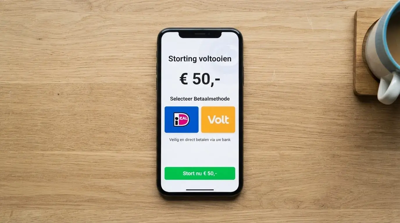 Stortscherm van een online casino met Visa en Mastercard als betaalopties